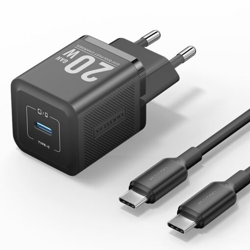 1-Port USB-C GaN Charger (20W) UK-Plug Black