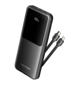 10000mAh Power Bank (Micro-USB + USB-C + USB-A + USB-A) w/ Built-in USB-C & Lightning Cables 22.5W Black LED Display
