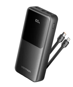 20000mAh Power Bank (Micro-USB + USB-C + USB-A + USB-A) w/ Built-in USB-C & Lightning Cables 22.5W Black LED Display