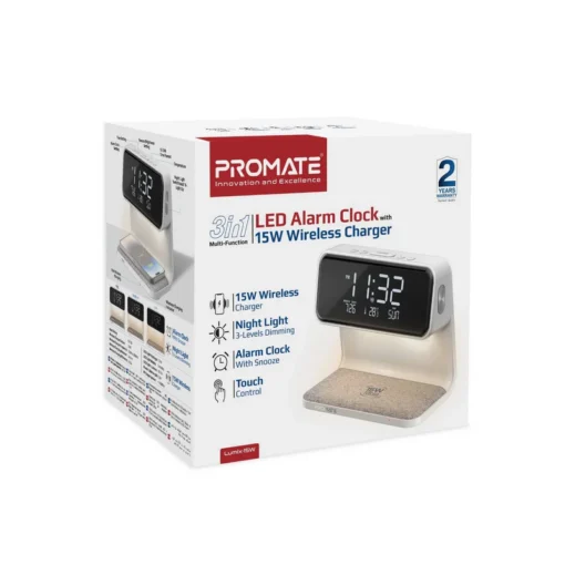 Promate Lumix-15W Multi-Function LED Alarm Clock