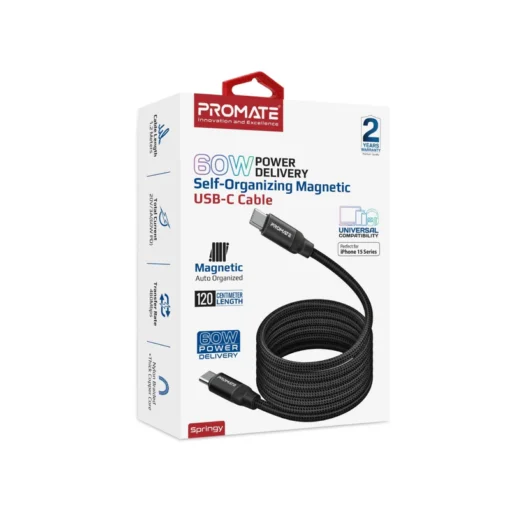Promate Springy Magnetic Self-Organizing Cable 60W 1.2M