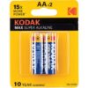 Kodak MAX AA Super Alkaline Batteries (1.5V, 2800mAh, 2-Pack)