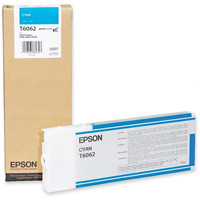 Epson T6062 Cyan Ink Cartridge (220ml) – Compatible with Epson Stylus Pro 4800 / 4880 (C13T565200 / C13T606200)